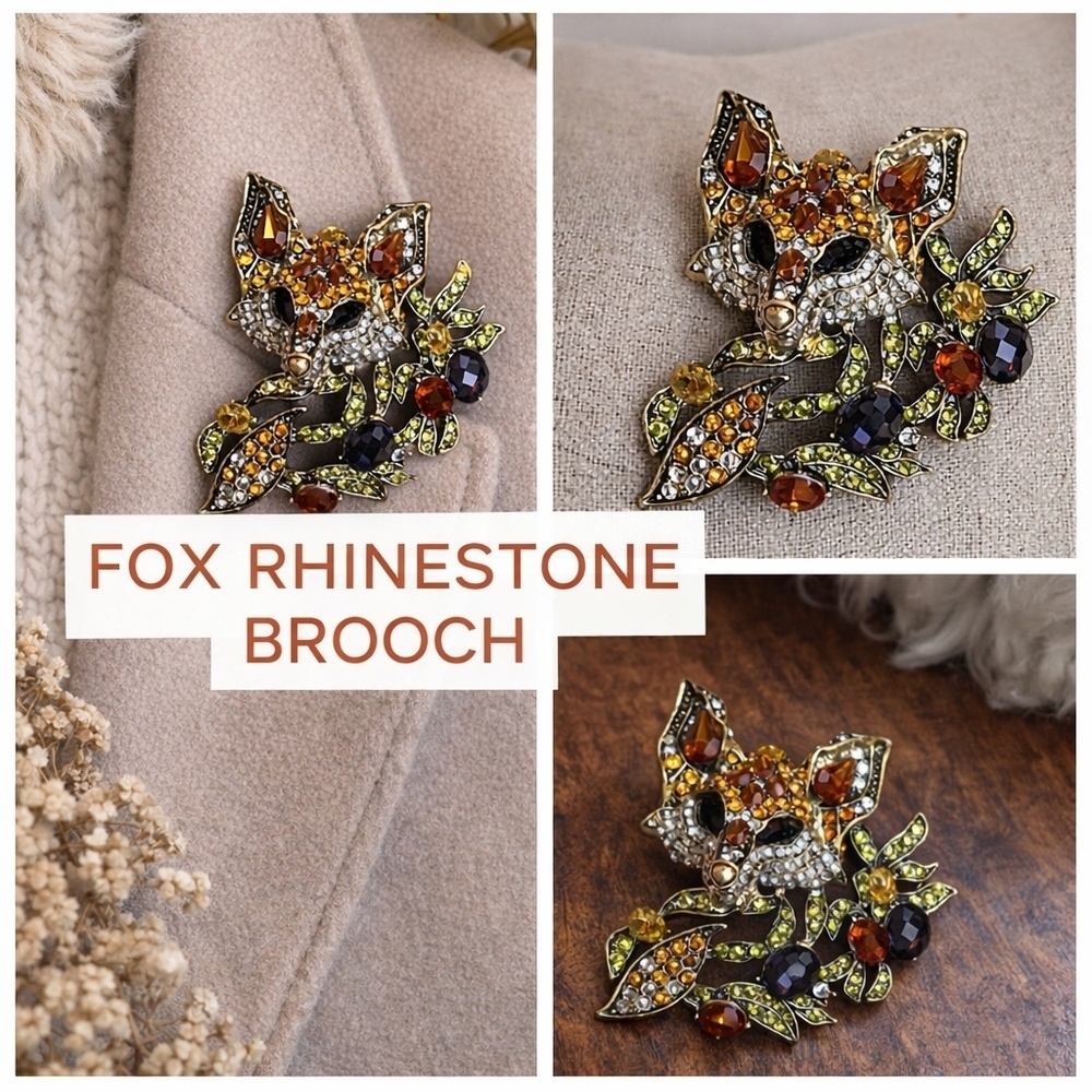 Woodland Fox Rhinestone Brooch Multicolor Crystal Animal Fall Jewel